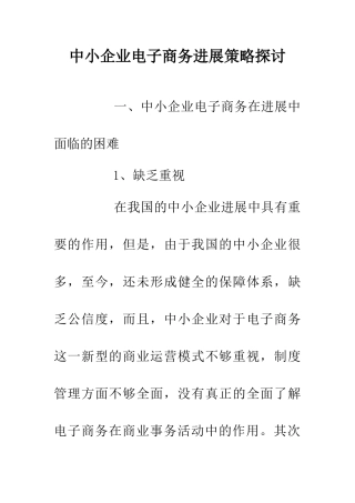 中小企业电子商务发展策略探讨