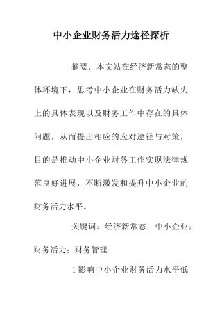 中小企业财务活力途径探析