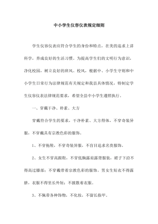 中小学生仪容仪表规定细则