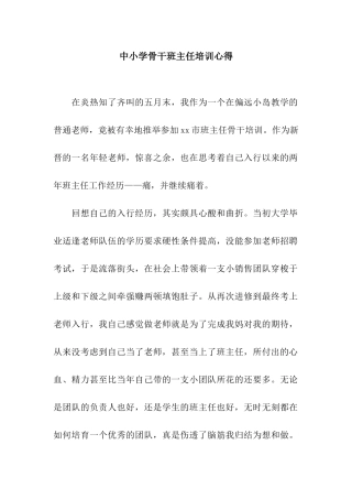 中小学骨干班主任培训心得