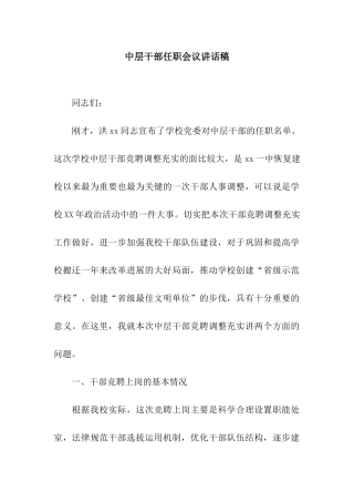 中层干部任职会议讲话稿