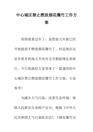中心城区禁止燃放烟花爆竹工作方案