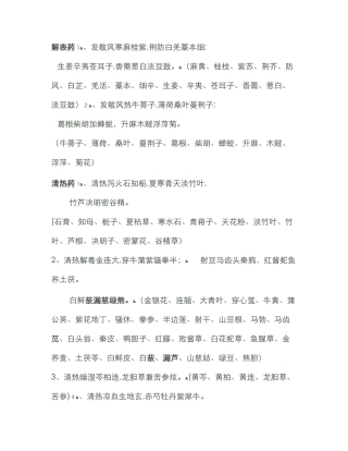 中药分类速记歌诀