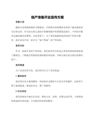 临产准备开业宣传方案