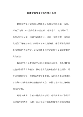 临床护理专业大学生实习总结