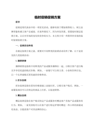 临时促销促销方案