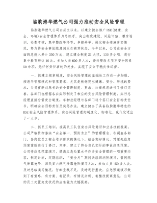 临朐港华燃气公司强力推进安全风险管理
