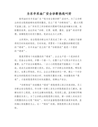为东辛采油厂安全诊断热线叫好