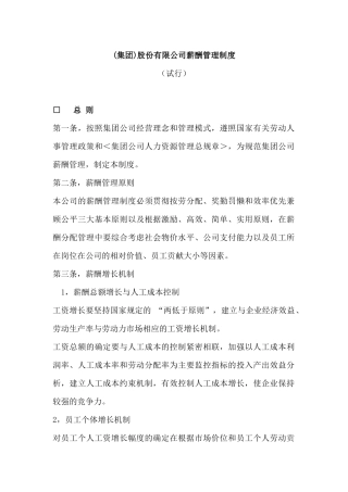 集团股份有限公司薪酬管理制度