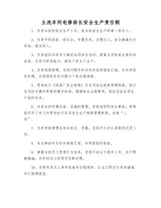 主洗车间电修班长安全生产责任制