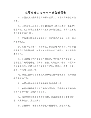 主要负责人安全生产岗位责任制