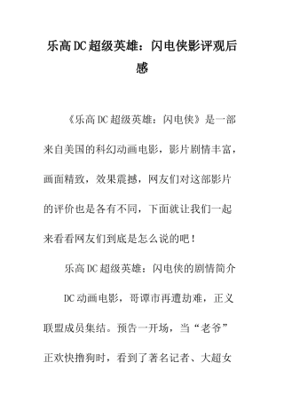 乐高DC超级英雄闪电侠影评观后感