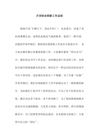 乒羽协会招新工作总结