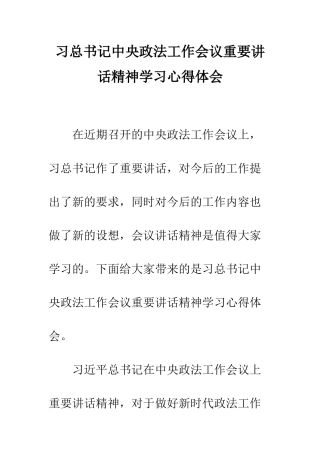 习总书记中央政法工作会议重要讲话精神学习心得体会