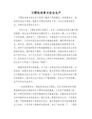 习惯性违章与安全生产