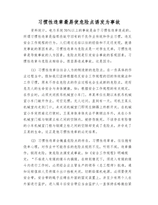 习惯性违章最易使危险点诱发为事故