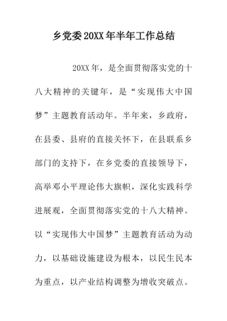 乡党委20XX年半年工作总结