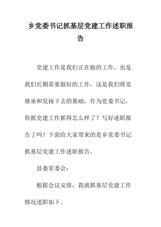 乡党委书记抓基层党建工作述职报告