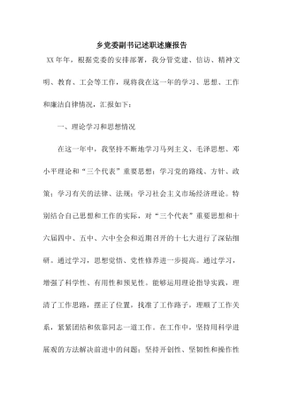 乡党委副书记述职述廉报告