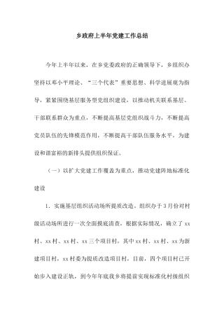乡政府上半年党建工作总结