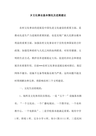 乡文化事业基本情况及发展建议