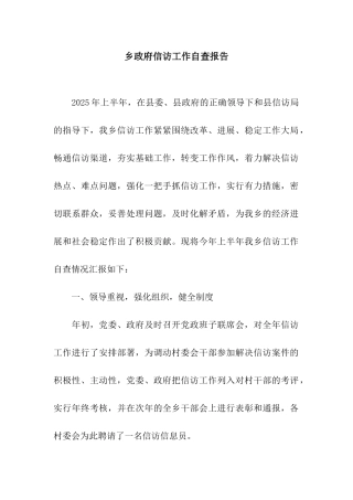 乡政府信访工作自查报告