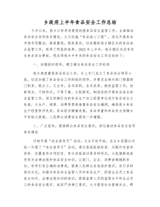 乡政府上半年食品安全工作总结