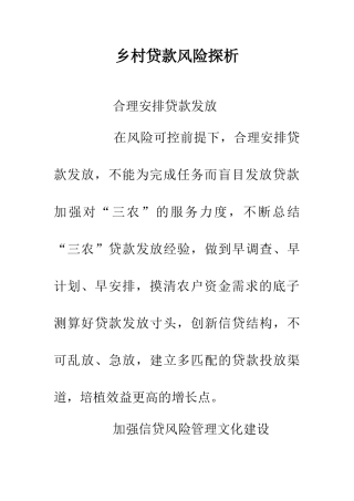 乡村贷款风险探析