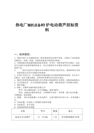 热电厂辅机设备#9炉电动葫芦招标资料