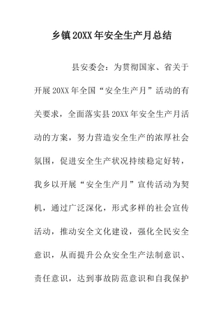 乡镇20XX年安全生产月总结