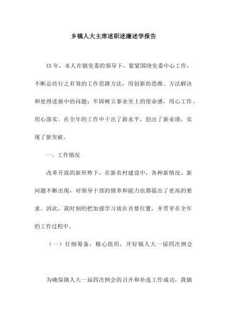 乡镇人大主席述职述廉述学报告