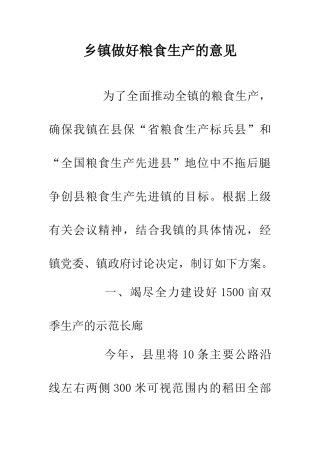 乡镇做好粮食生产的意见