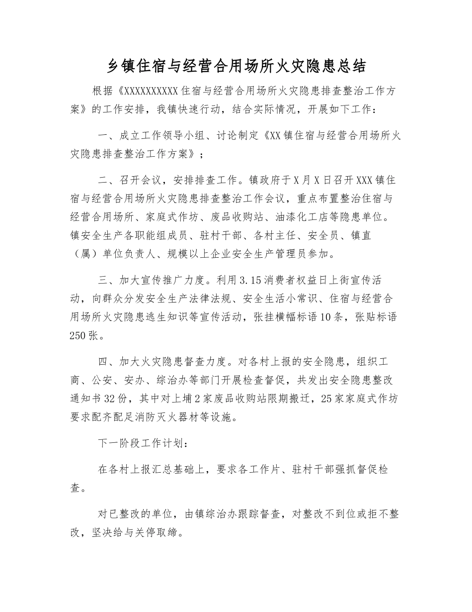 乡镇住宿与经营合用场所火灾隐患总结_第1页