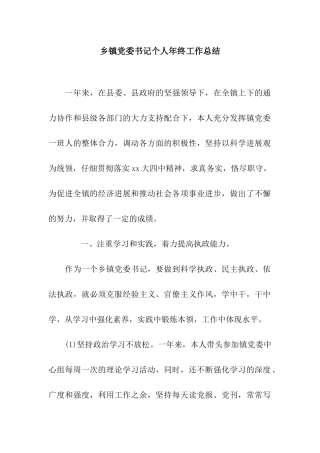 乡镇党委书记个人年终工作总结