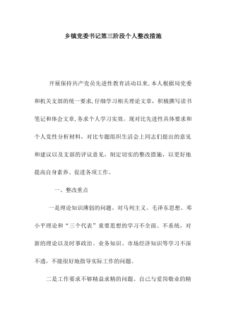 乡镇党委书记第三阶段个人整改措施