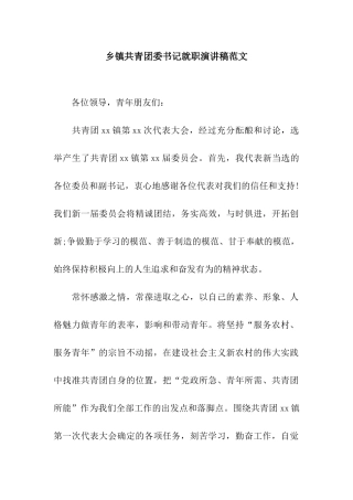 乡镇共青团委书记就职演讲稿范文