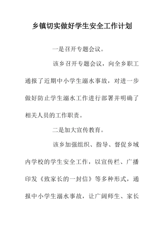 乡镇切实做好学生安全工作计划
