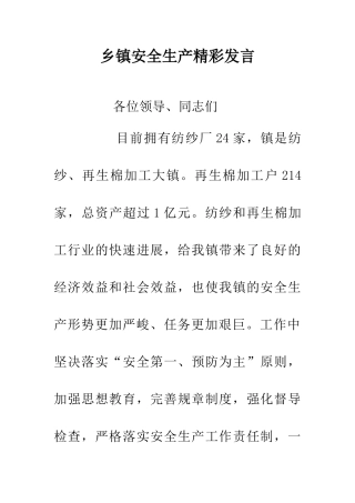 乡镇安全生产精彩发言