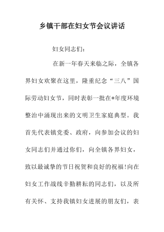 乡镇干部在妇女节会议讲话
