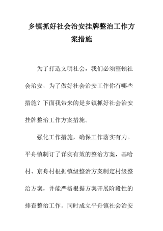 乡镇抓好社会治安挂牌整治工作方案措施