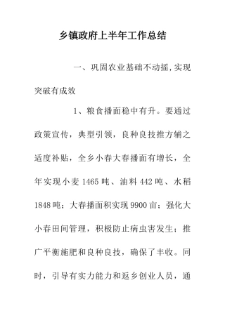 乡镇政府上半年工作总结