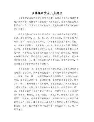 乡镇煤矿安全几点建议