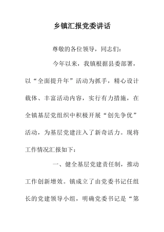 乡镇汇报党委讲话