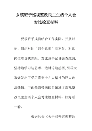 乡镇班子巡视整改民主生活个人会对照检查材料