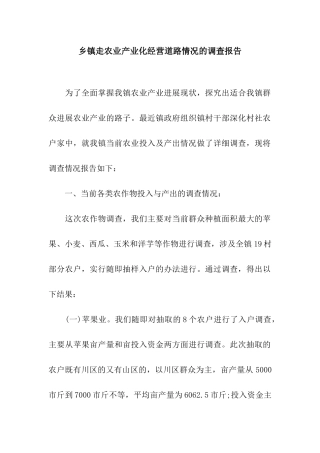 乡镇走农业产业化经营道路情况的调查报告