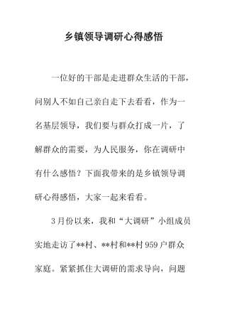 乡镇领导调研心得感悟