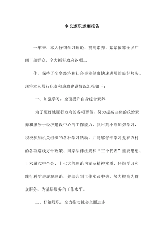 乡长述职述廉报告