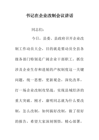 书记在企业改制会议讲话