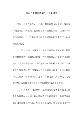 争创“党员示范岗”个人承诺书