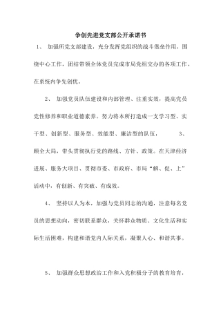 争创先进党支部公开承诺书